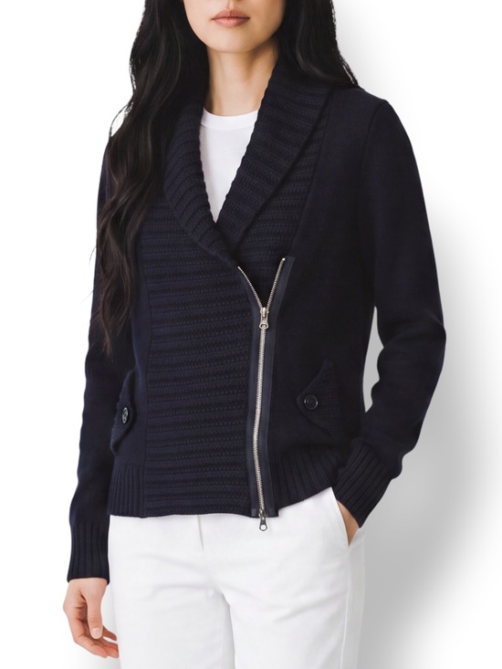 J. Crew Sweaters - J.Crew Black Wool Cashmere Asymmetrical Zip Shawl Collar Moto Cardigan Large